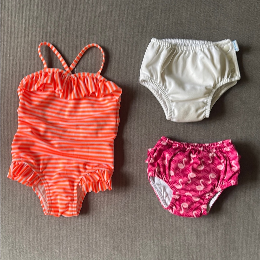 Orange Striped Swimsuit and Swim Diapers